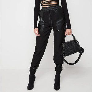 Manière De Voir - Vegan Leather Panel Joggers (Black)